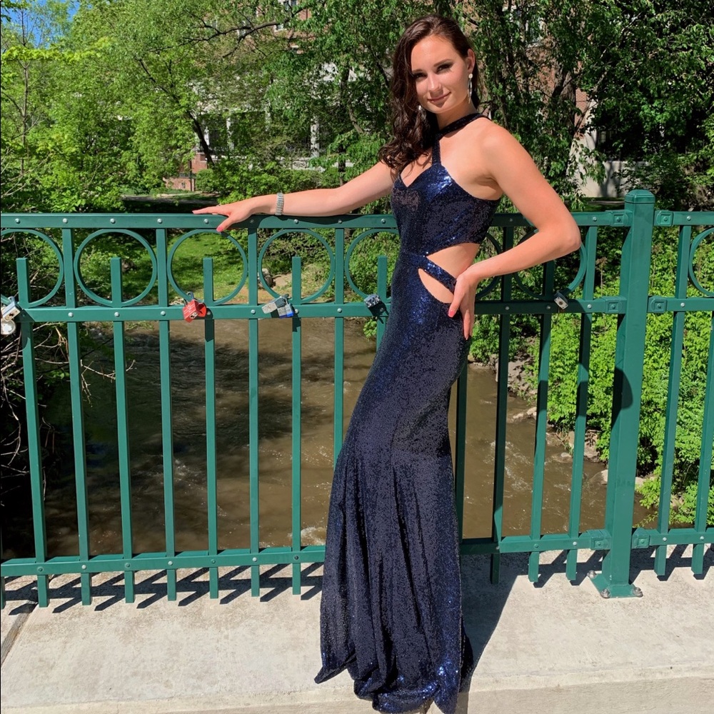 Navy Sequence Prom Dress